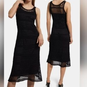 THEORY Size 4 Black Crochet Boho Sleeveless Sheer Lined Cotton Midi Dress Beach
